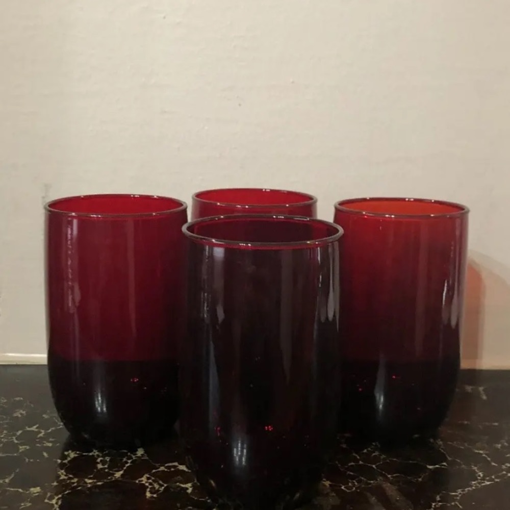Vintage Set of Four Ruby Red Tumblers/Glasses Mid Cent